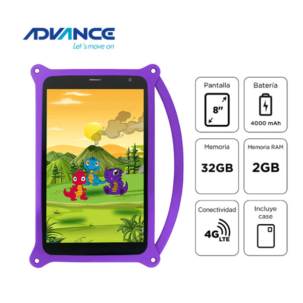 Tablet Advance Intro TR8050 Purple, 8" IPS 1280x800, Android 14 Go, 4G, Dual SIM, 32GB, RAM 2GB
